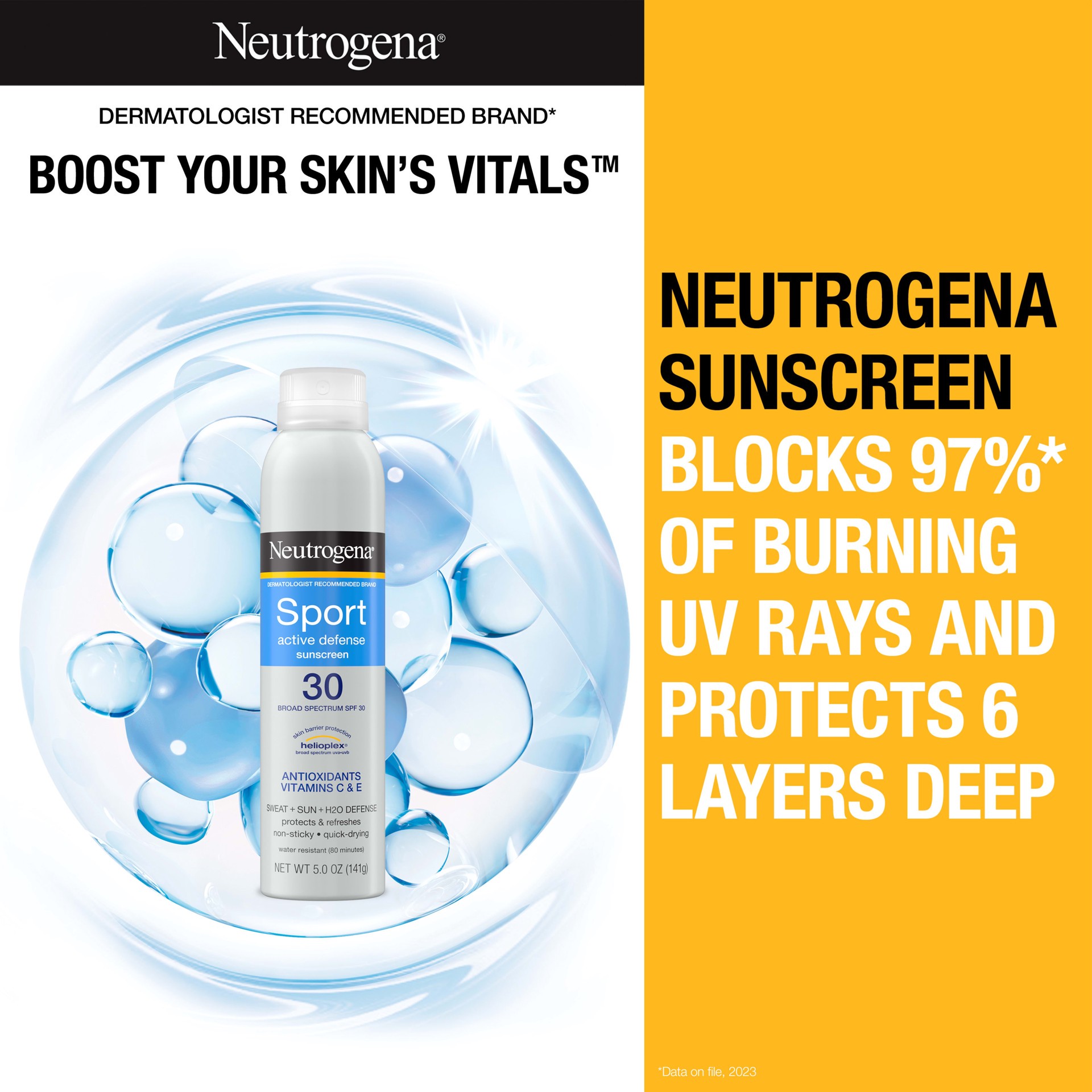 slide 8 of 9, Neutrogena Sport Active Defense with Broad Spectrum SPF 30 Sunscreen Spray, 5.0 Oz, 5 oz