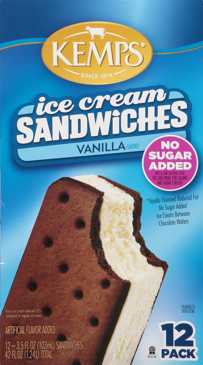 slide 12 of 13, Kemps Vanilla Ice Cream Sandwiches, No Sugar Added, 12 ct