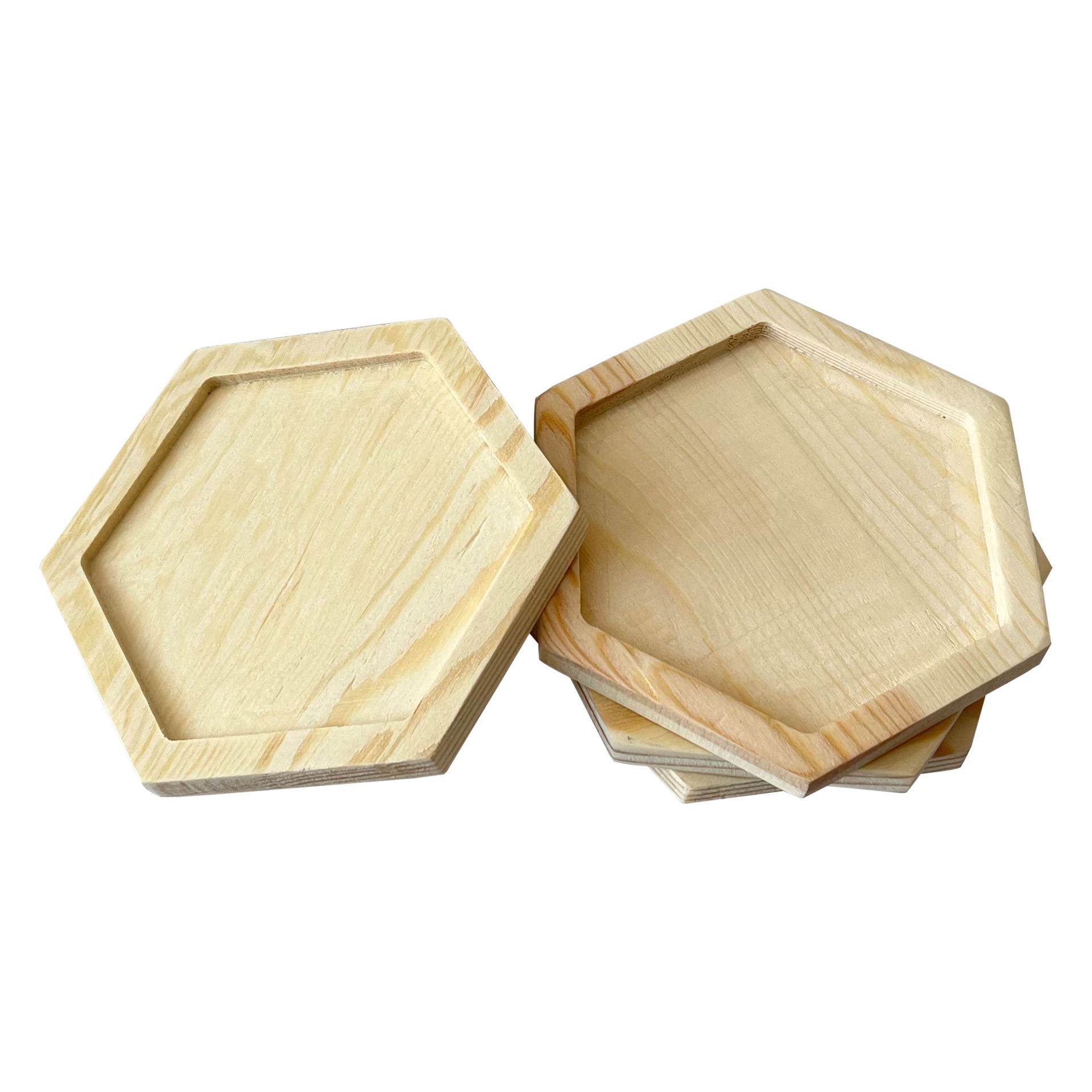 slide 4 of 4, Hexagon Welled Pinewood Coasters, 4ct. By Make Market, 4 ct