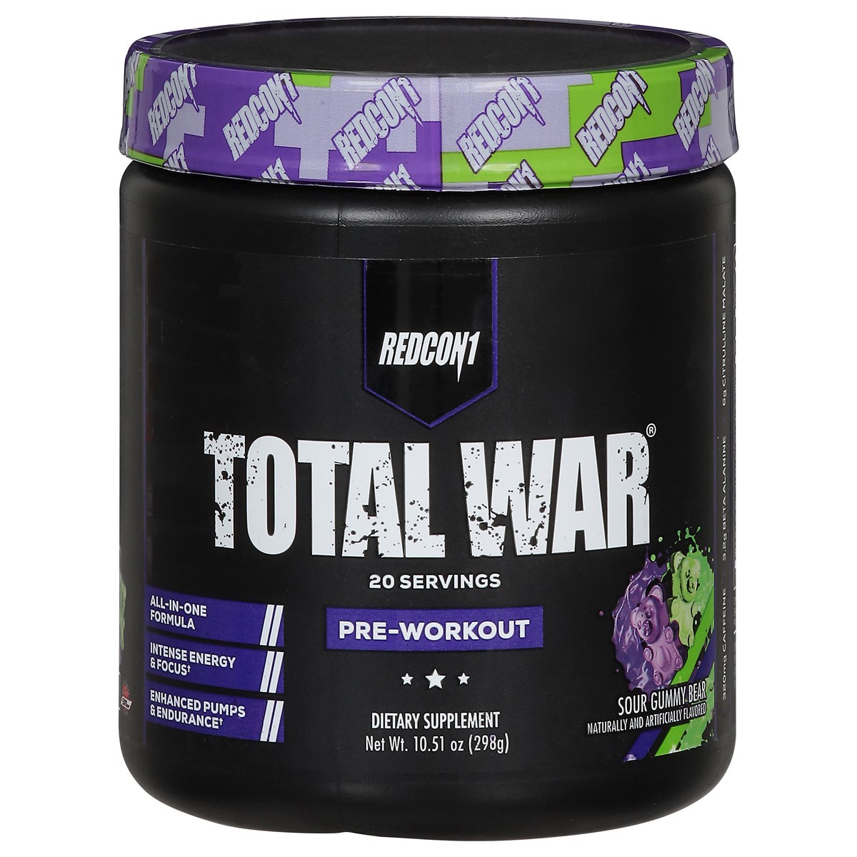 slide 1 of 14, Redcon1 Total War Sour Gummy Bear Pre-Workout 10.51 oz, 10.51 oz