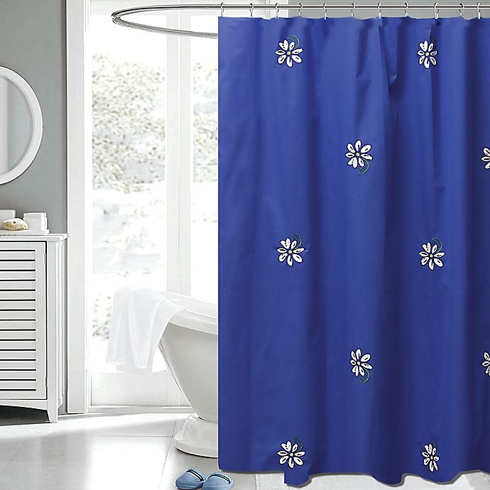 slide 1 of 1, Gerber Daisy Fabric Shower Curtain - Navy/White, 72 in x 72 in