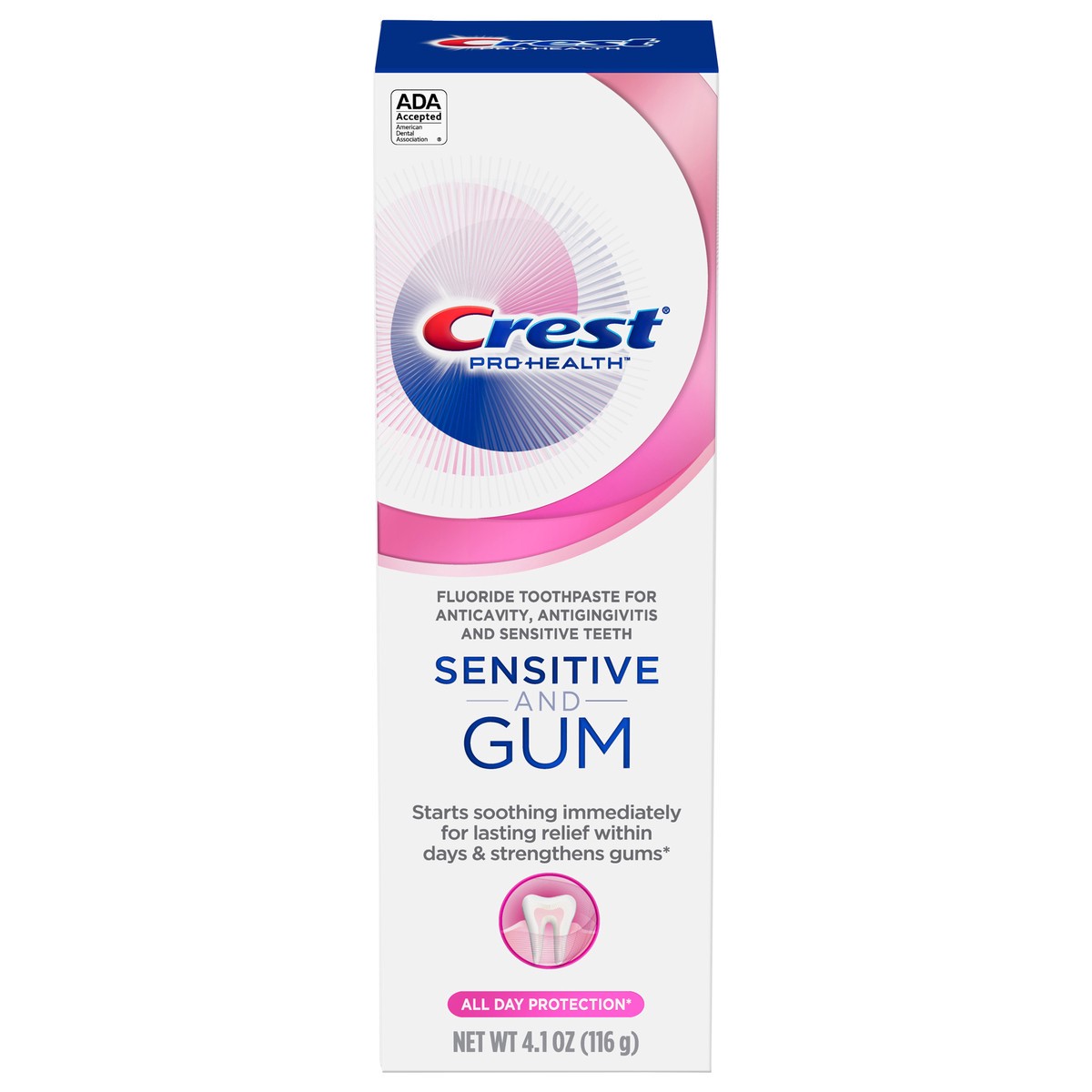 slide 1 of 8, Crest Sensitive & Gum All Day Protection Anticavity Fluoride Toothpaste, 4.1 oz, 4.1 oz