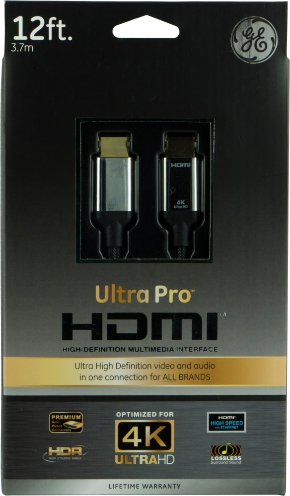 slide 1 of 1, GE Ge Ultra Pro Premium High Speed Hdmi Ethernet Cable - Black, 12 ft