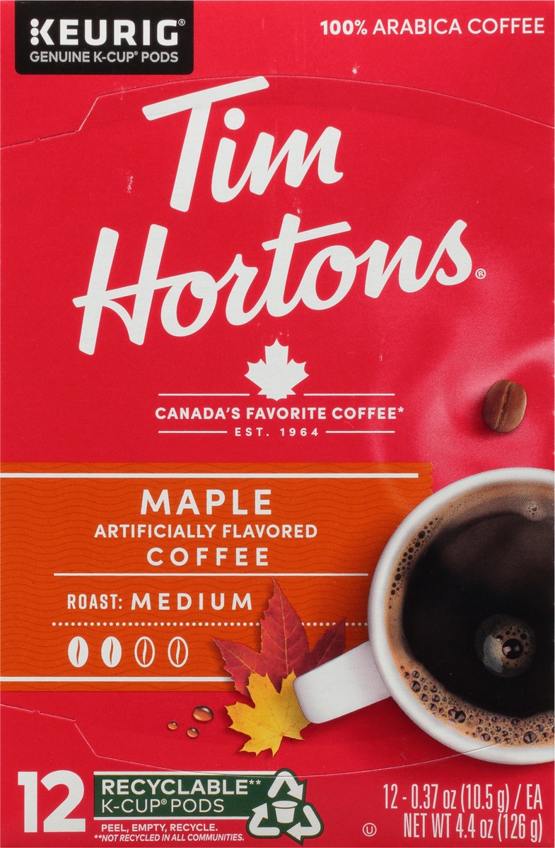 slide 9 of 9, Tim Hortons K-Cup Pods Medium Roast Maple Coffee Each - 12 ct, 12 ct