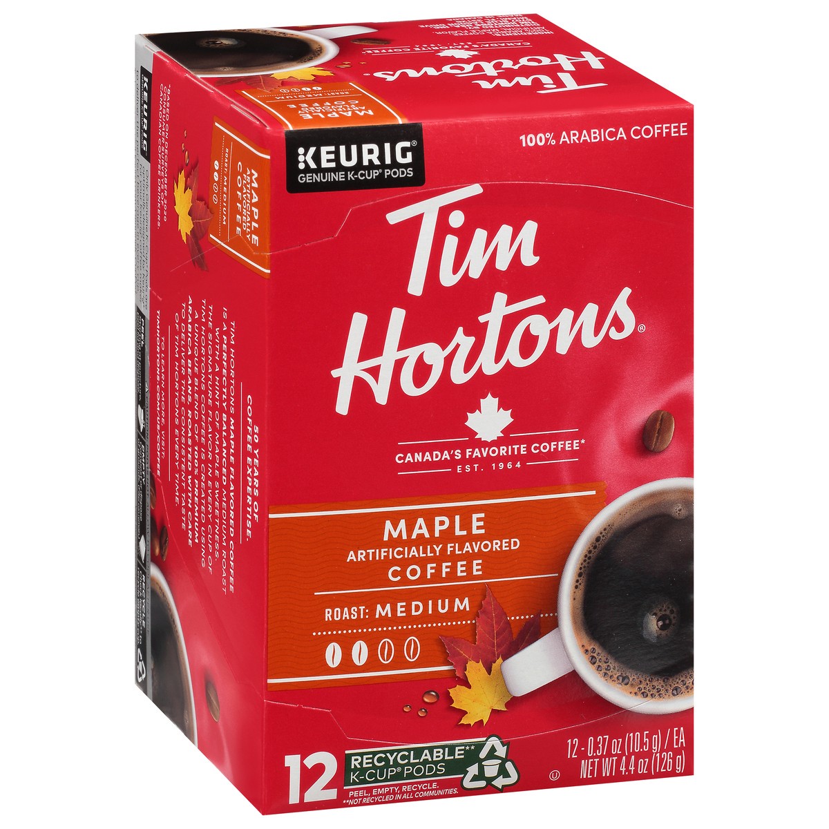 slide 3 of 9, Tim Hortons K-Cup Pods Medium Roast Maple Coffee Each - 12 ct, 12 ct