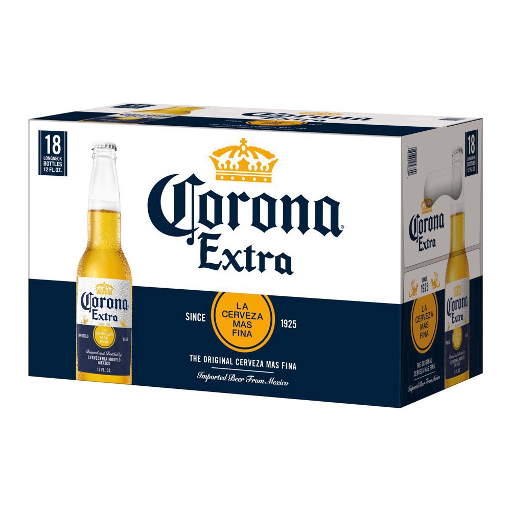 slide 10 of 77, Corona Extra Mexican Lager Import Beer, 18 pk 12 fl oz Bottles, 4.6% ABV, 216 fl oz