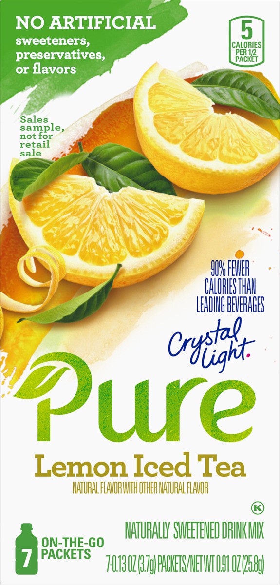 slide 7 of 8, Crystal Light Pure Lemon Iced Tea Naturally Flavored Powdered Drink Mix with No Artificial Sweeteners On-the-Go Packets, 7 ct; 0.13 oz