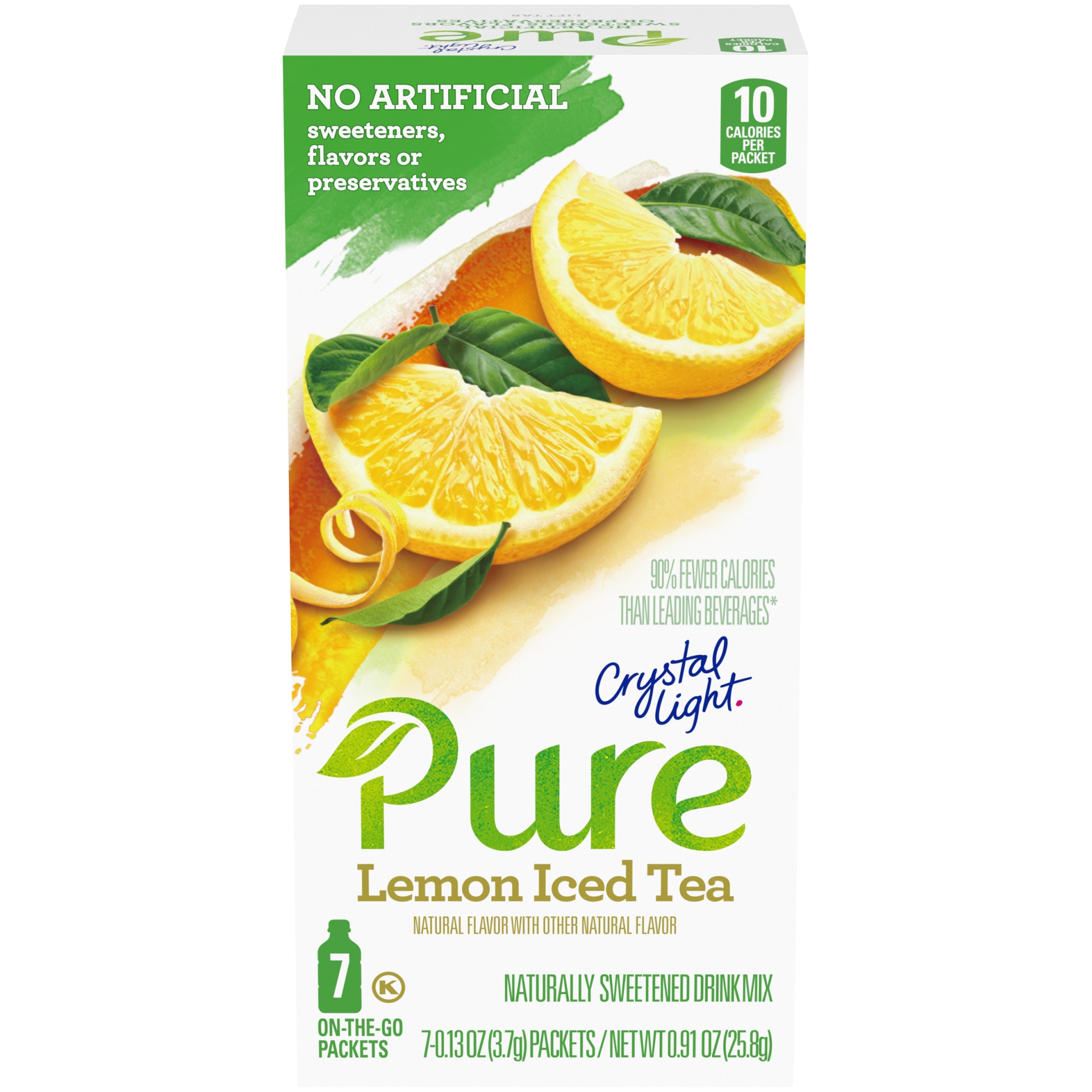 slide 1 of 6, Crystal Light Pure Lemon Iced Tea Naturally Flavored Powdered Drink Mix with No Artificial Sweeteners On-the-Go, 7 ct; 0.13 oz
