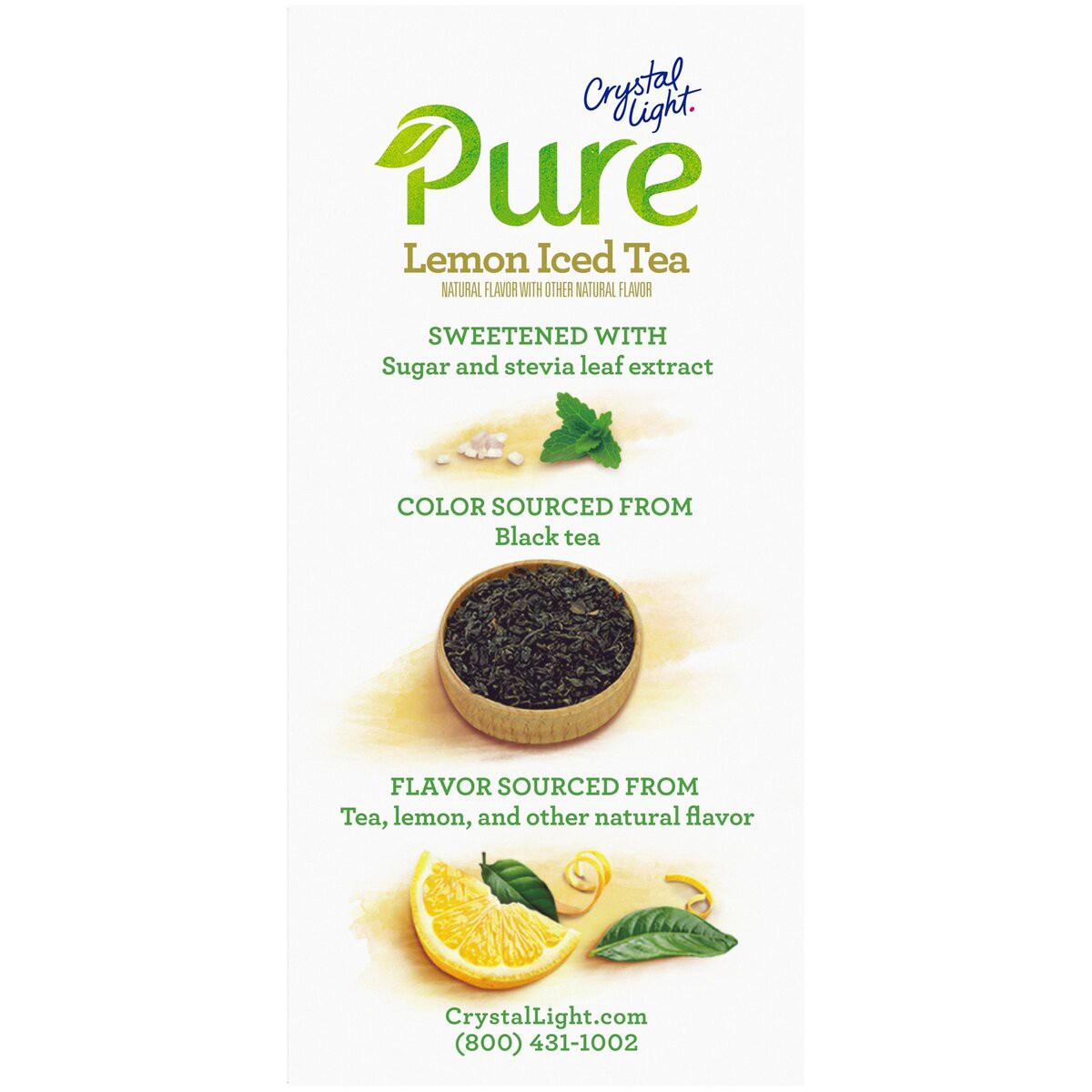 slide 8 of 8, Crystal Light Pure Lemon Iced Tea Naturally Flavored Powdered Drink Mix with No Artificial Sweeteners On-the-Go Packets, 7 ct; 0.13 oz