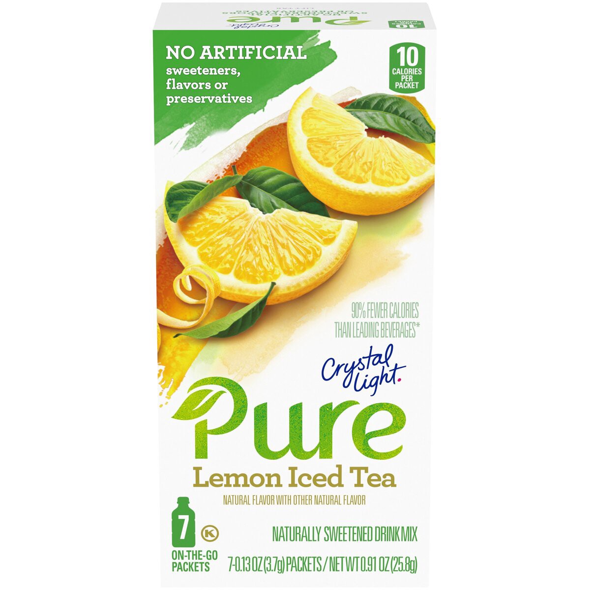 slide 1 of 8, Crystal Light Pure Lemon Iced Tea Naturally Flavored Powdered Drink Mix with No Artificial Sweeteners On-the-Go Packets, 7 ct; 0.13 oz