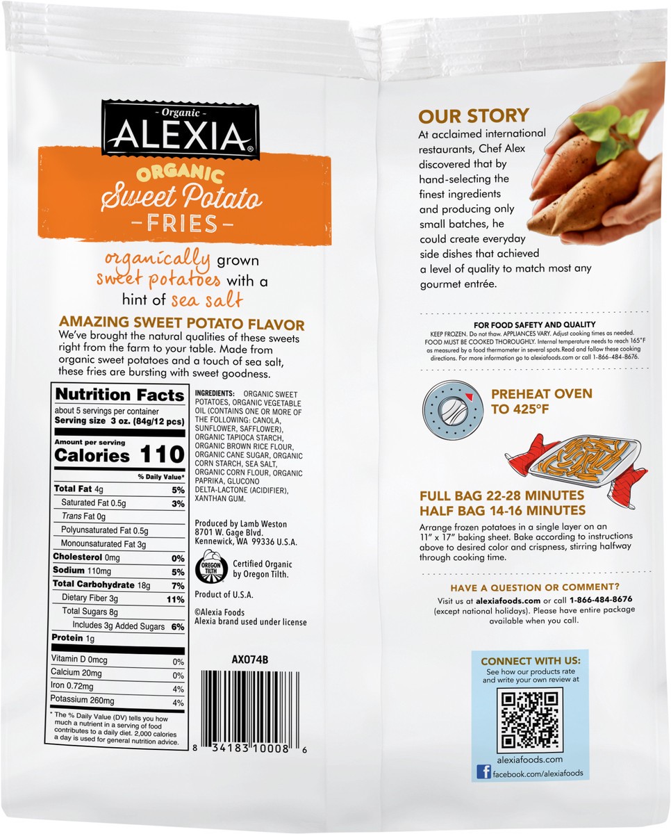 slide 7 of 7, Alexia Organic Sweet Potato Fries 15 oz Bag, 15 oz