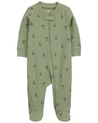 Carter's Carters Baby Palm Tree 2-Way Zip Cotton Sleep & Play Pajamas Olive 3M