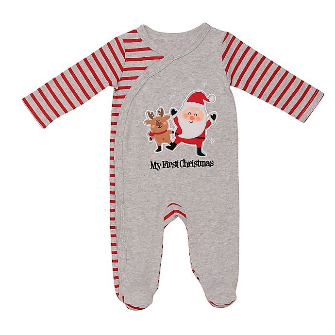 slide 1 of 1, Baby Starters Newborn My First Christmas'' Santa Footie - Grey'', 1 ct