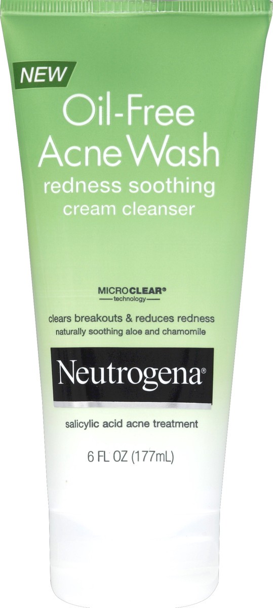 slide 2 of 3, NEUTROGENA Oil-Free Acne Wash Redness Soothing Cream Cleanser, 6 Fl. Oz, 6 fl oz