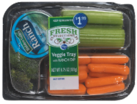 slide 1 of 2, Fresh Selections Kroger Carrots Celery Broccoli & Ranch Dip Snack Tray, 6.75 oz