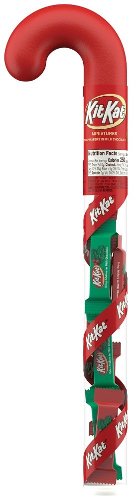 slide 1 of 1, KIT KAT Miniatures Milk Chocolate Wafer, Christmas Candy Plastic Cane, 1.8 oz, 1.8 oz