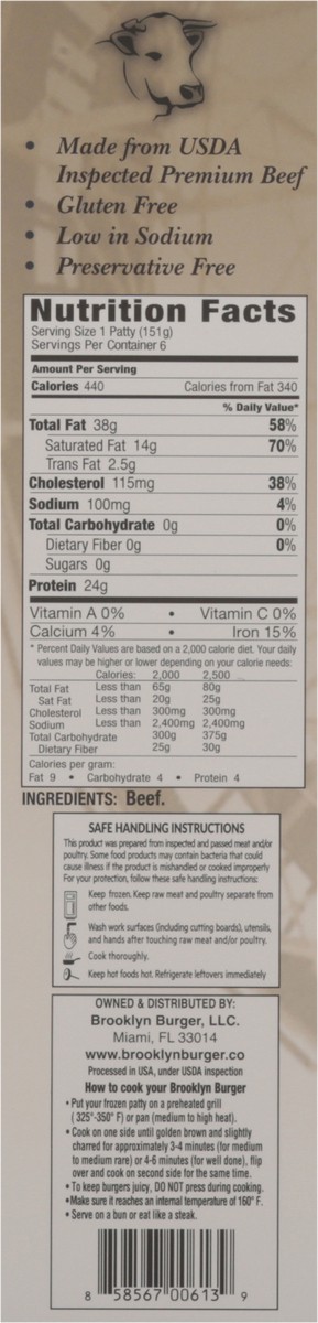 slide 8 of 9, Brooklyn Burger Original Steakhouse Burgers 6 - 0.3 lb Burgers, 6 ct