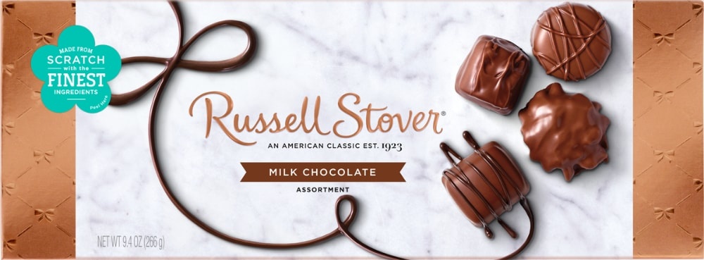 slide 1 of 1, Russell Stover Milk Chocolate Assortment Box, 9.4 oz