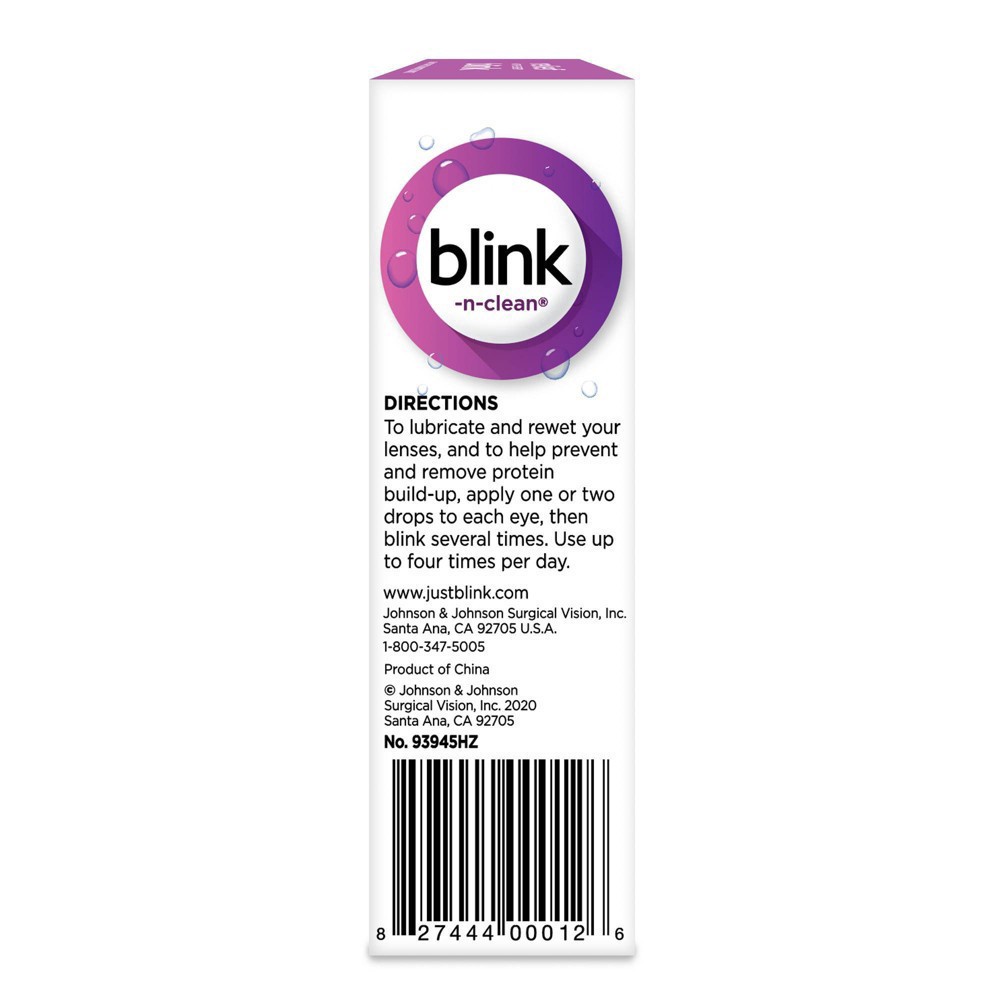 slide 13 of 15, Blink-N-Clean Lens Drops, Rewetting Drops for Contact Lenses, Instant Dry Lens Moisturizing, for Soft & RGP Lenses, 0.5 fl oz
, 15 ml