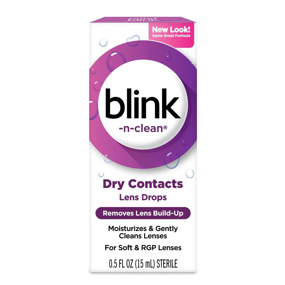 slide 9 of 15, Blink-N-Clean Lens Drops, Rewetting Drops for Contact Lenses, Instant Dry Lens Moisturizing, for Soft & RGP Lenses, 0.5 fl oz
, 15 ml