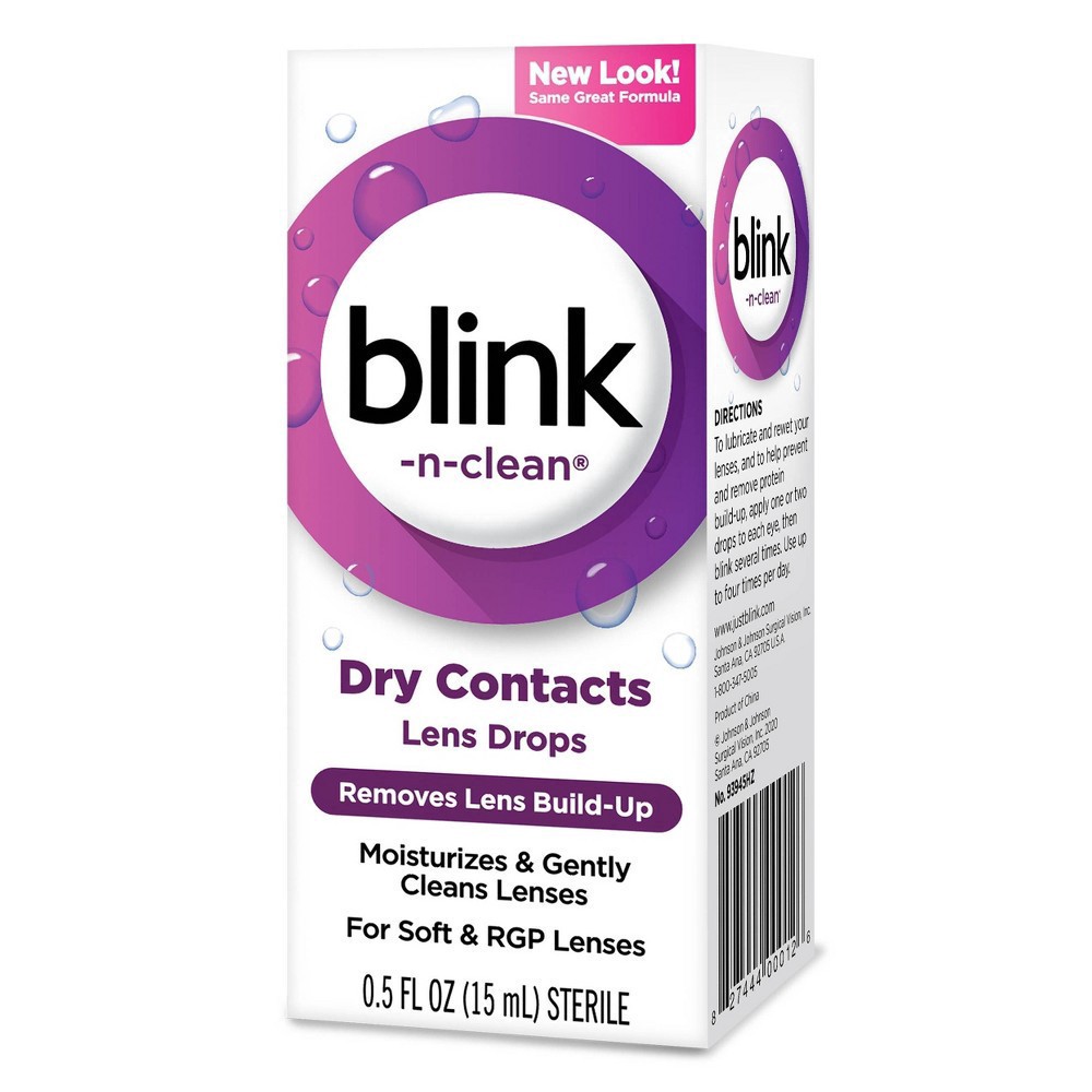 slide 10 of 15, Blink-N-Clean Lens Drops, Rewetting Drops for Contact Lenses, Instant Dry Lens Moisturizing, for Soft & RGP Lenses, 0.5 fl oz
, 15 ml