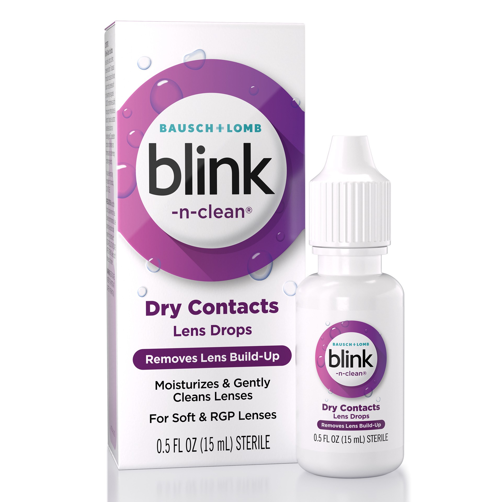 slide 1 of 15, Blink-N-Clean Lens Drops, Rewetting Drops for Contact Lenses, Instant Dry Lens Moisturizing, for Soft & RGP Lenses, 0.5 fl oz
, 15 ml