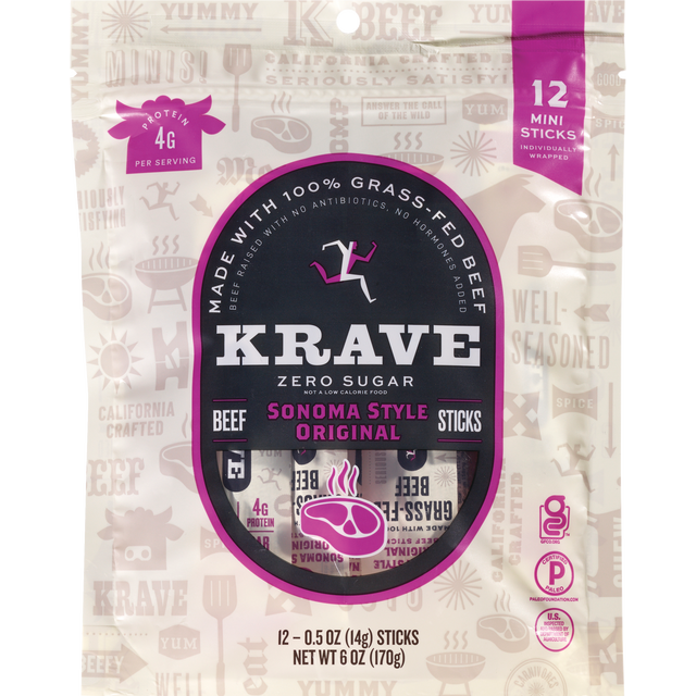 slide 1 of 2, Krave Original Mini Beef Sticks - 12 - 0.5 oz Sticks, 12 ct