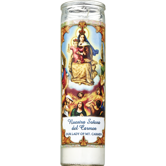 slide 1 of 1, PRAYER CANDLE Novena Candle 8" White "Ntra. Sra. Del Carmen", 8 in