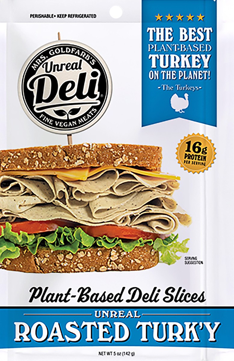 slide 1 of 11, Unreal Deli ROASTED TURK'Y - Plant Based Deli Meat - SLICES, 5 oz