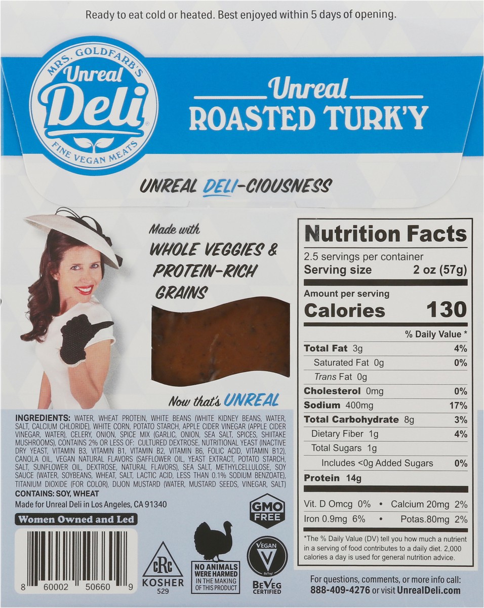 slide 5 of 11, Unreal Deli ROASTED TURK'Y - Plant Based Deli Meat - SLICES, 5 oz
