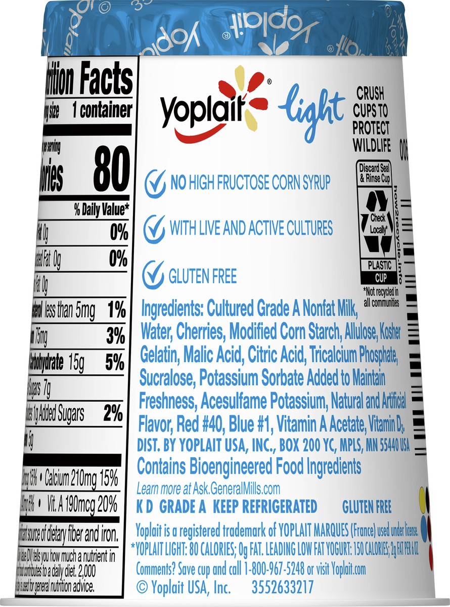 slide 6 of 9, Yoplait Light Cherry Fat Free Yogurt, 6 OZ Yogurt Cup, 6 oz