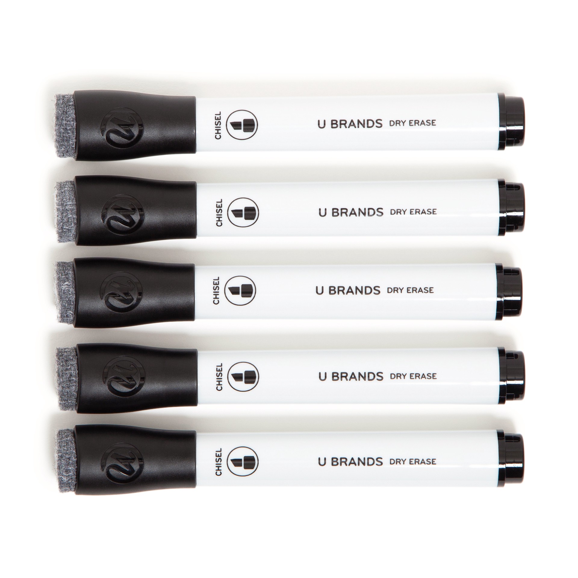 slide 5 of 6, U Brands Dry Erase Markers, Set of 5, Black, Low-Odor, Chisel (5 mm) Tip, 5 ct