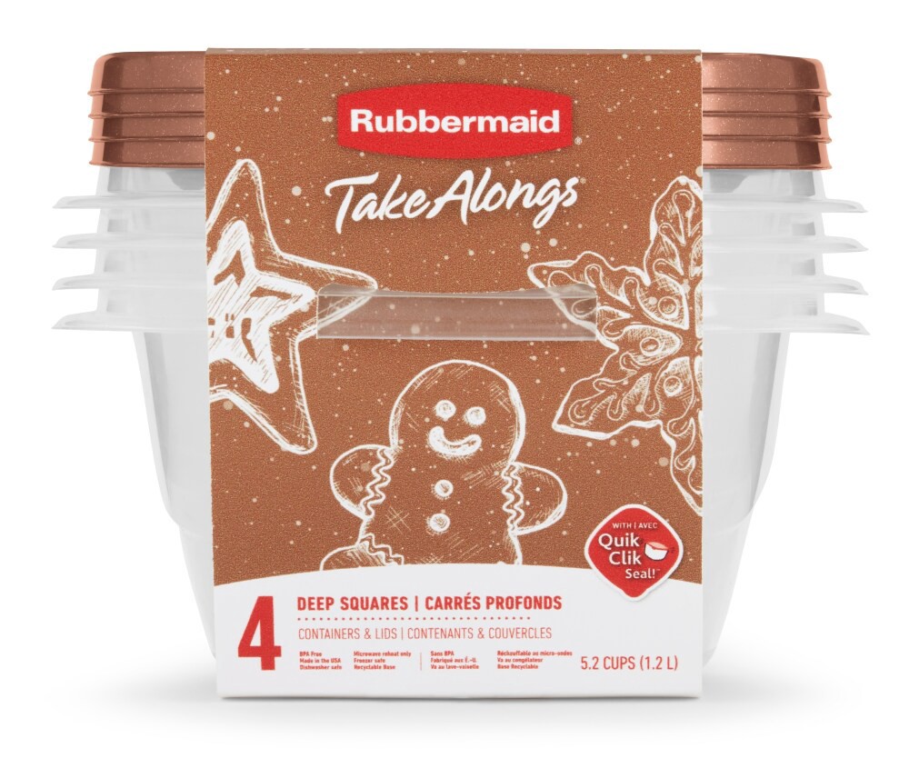 slide 1 of 1, Rubbermaid Take-Along Holiday Deep Square Containers With Toffee Nut Lids, 4 ct
