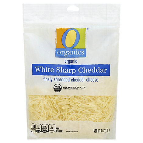 slide 1 of 1, O Organics Organic Cheese Cheddar White Sharp Shredded, 6 oz