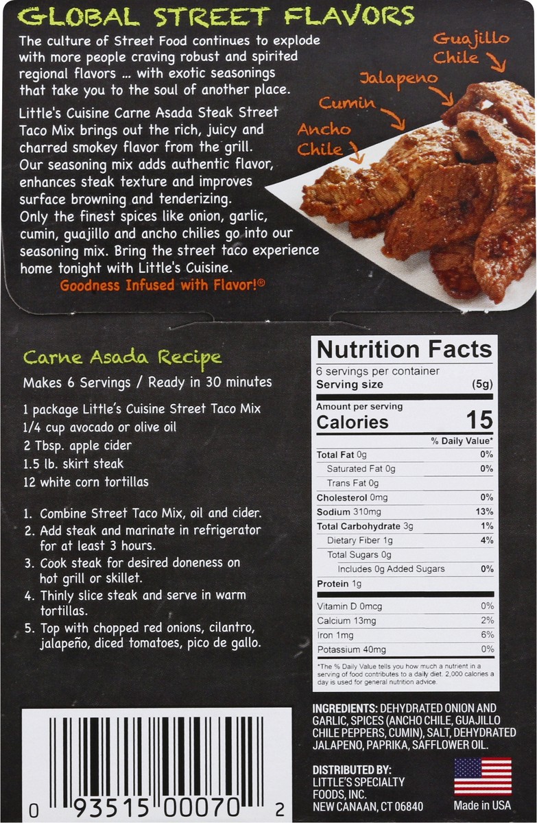 slide 10 of 10, Little's Cuisine Carne Asada Steak Street Taco Seasoning Mix, 1 oz