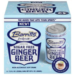 Barritt's Sugar Free Non-Alcoholic Ginger Beer Soft Drink - 4 x 7.5 fl oz Cans