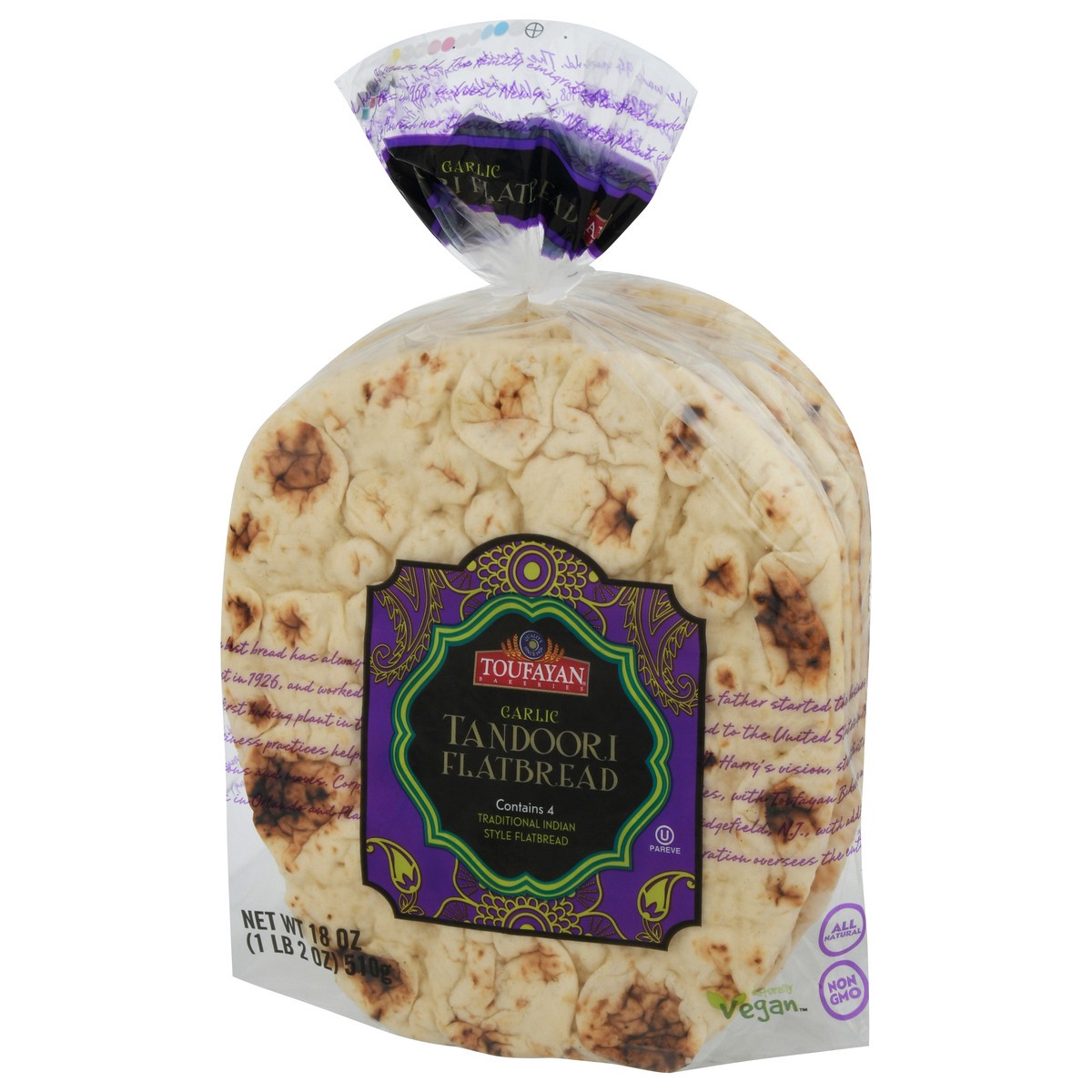 slide 2 of 9, Toufayan Flat Bread Garlic Tandoor 18 Oz, 18 oz