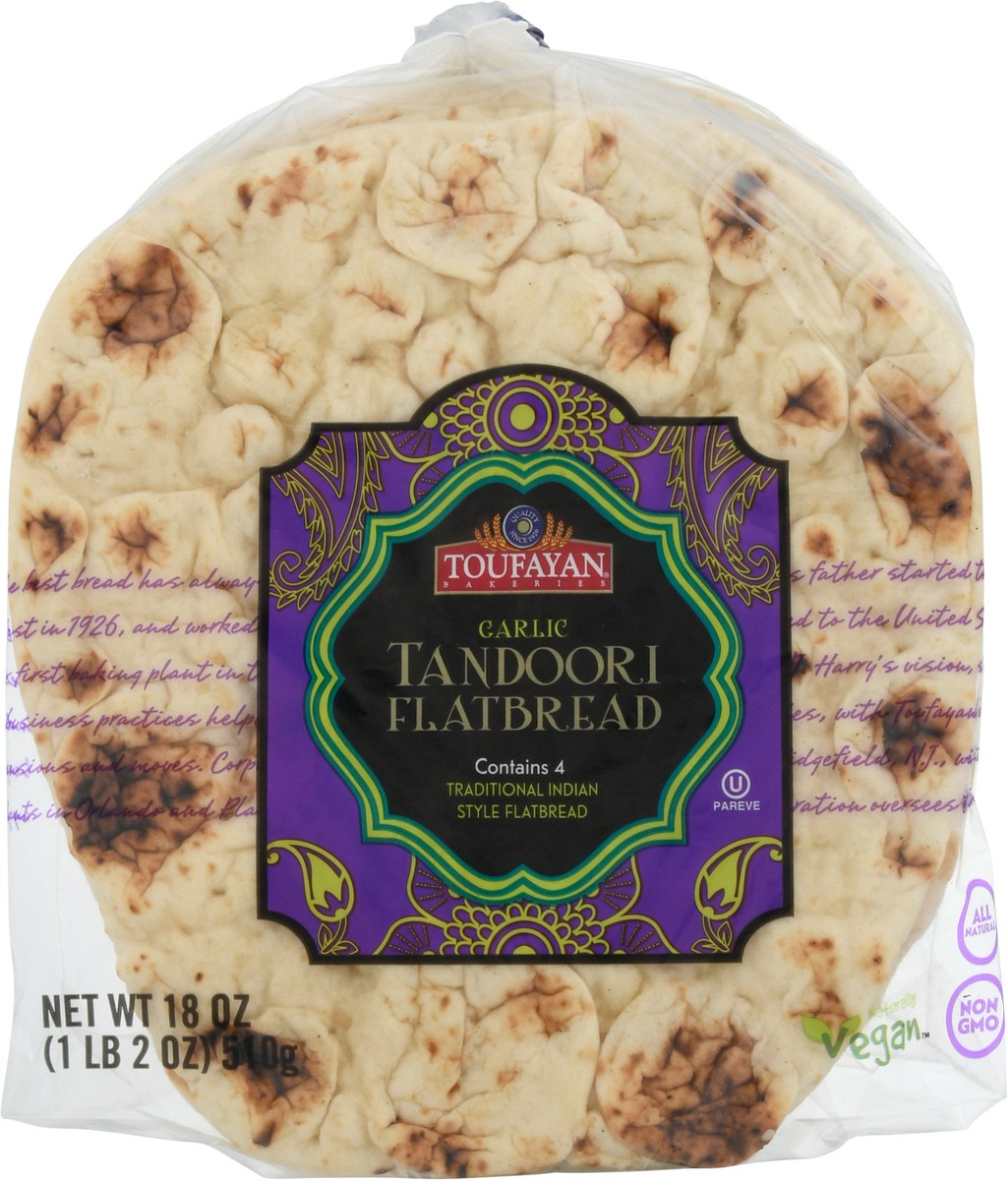 slide 1 of 9, Toufayan Flat Bread Garlic Tandoor 18 Oz, 18 oz