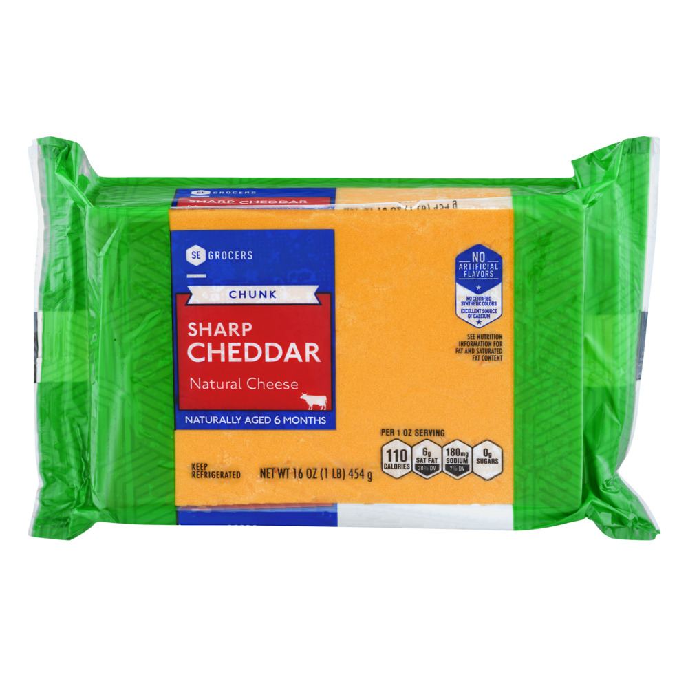 slide 1 of 1, SE Grocers Chunk Sharp Cheddar Natural Cheese, 16 oz