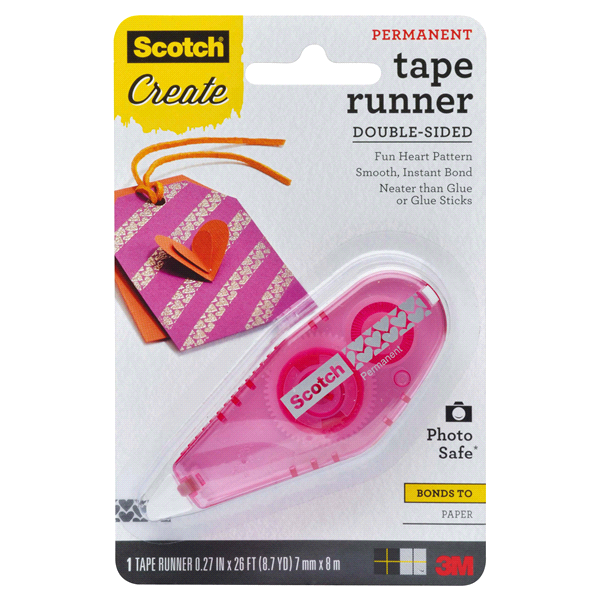 slide 1 of 5, Scotch Patterned Tape Runner - Hearts, Pink Dispenser, 26 ft