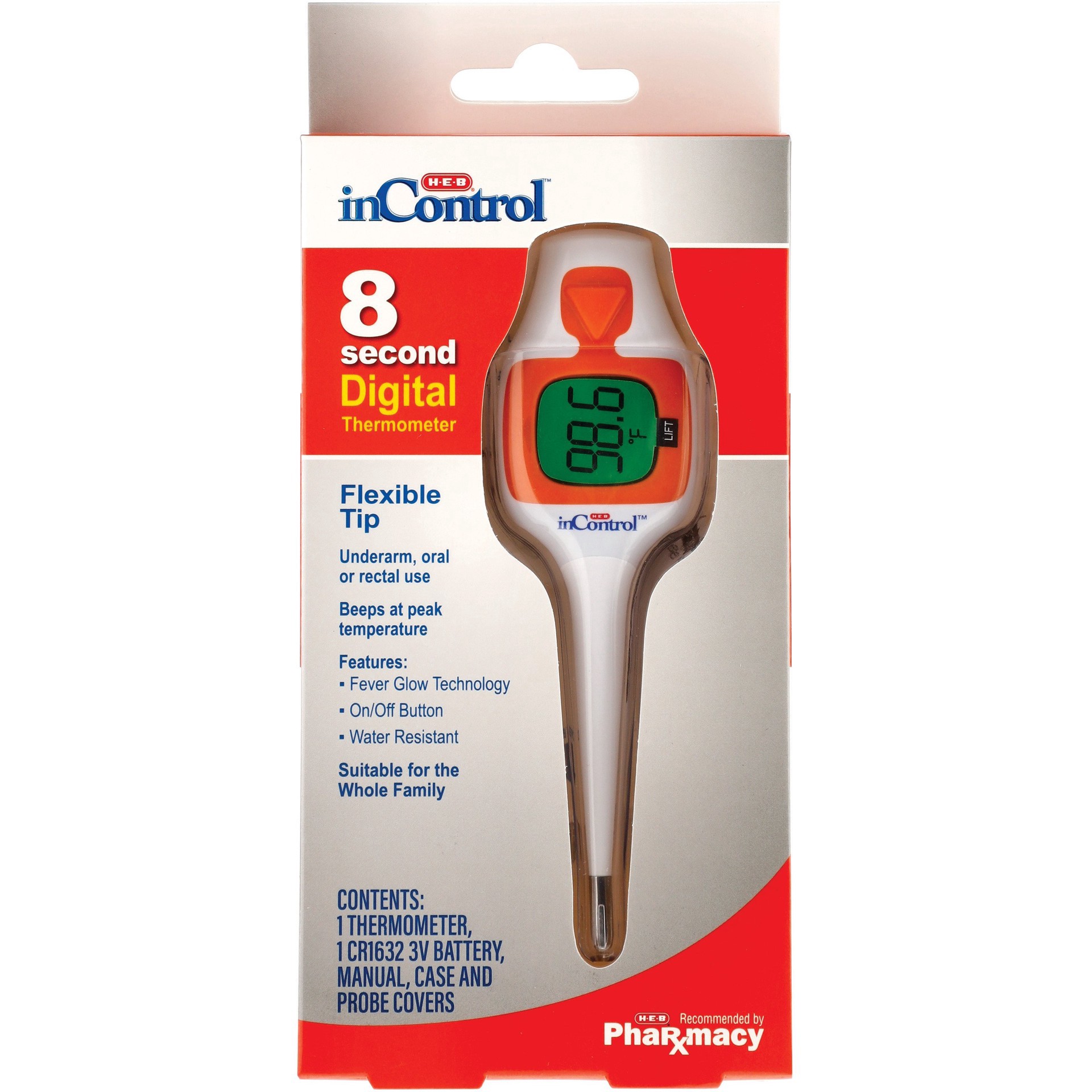 slide 1 of 1, H-E-B inControl 8 Second Digital Thermometer with Flexible Tip, 1 ct