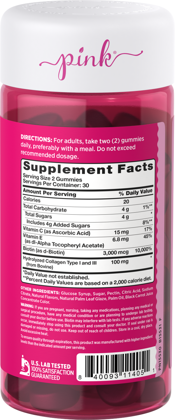 slide 9 of 13, Pink Dazzling Hair, Skin, Nails w/Biotin & Collagen 60 Gummies, 60 ct