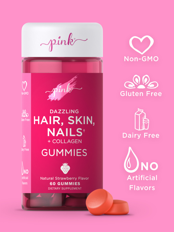 slide 10 of 13, Pink Dazzling Hair, Skin, Nails w/Biotin & Collagen 60 Gummies, 60 ct