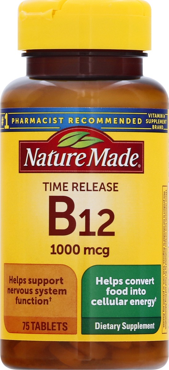 slide 5 of 9, Nature Made Vitamin B12 1000 mcg, Dietary Supplement For Energy Metabolism Support, 75 Time Release Tablets, 75 Day Supply, 75 ct