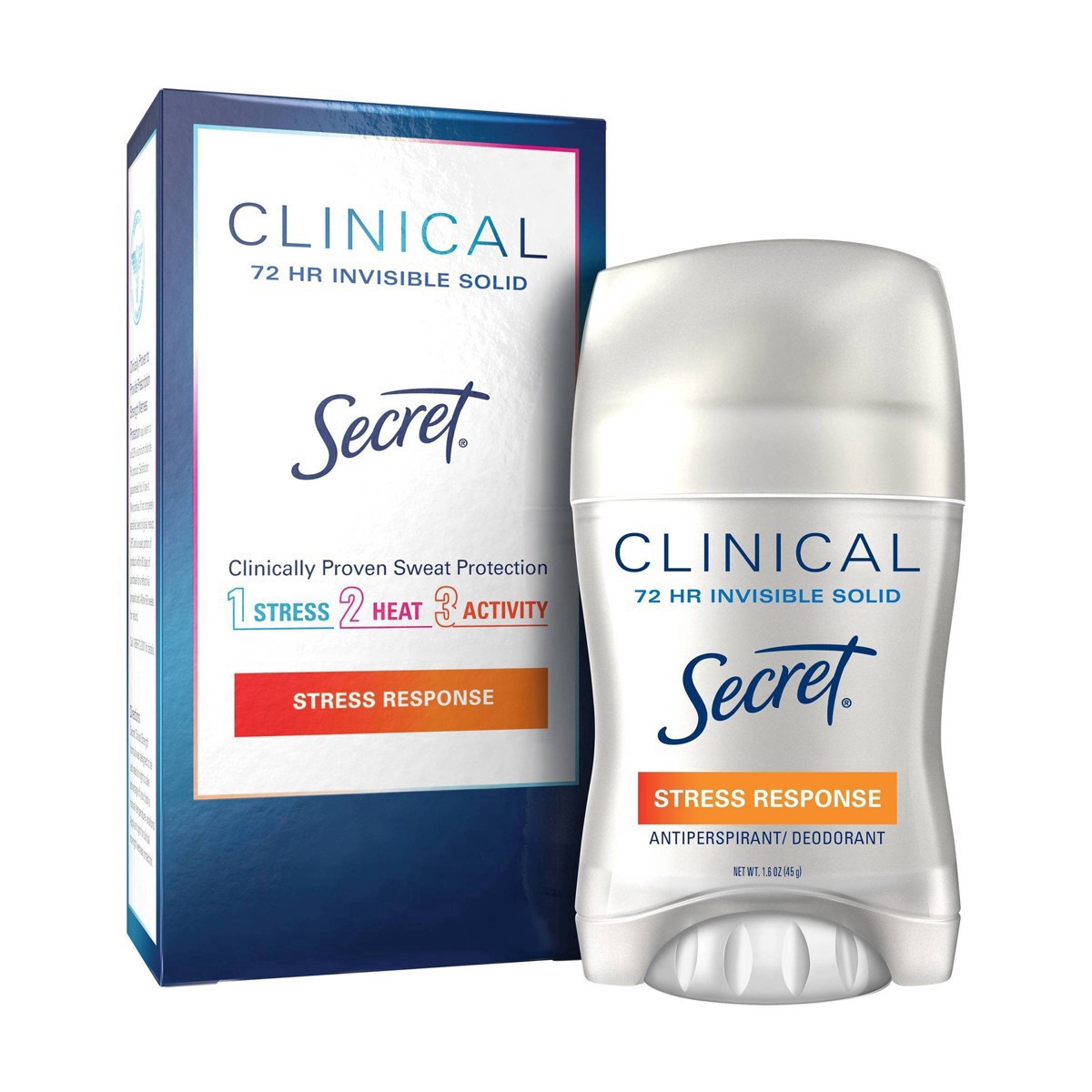 slide 1 of 8, Secret Clinical Strength Invisible Solid Antiperspirant and Deodorant for Women - Stress Response - 1.6oz, 1.6 oz