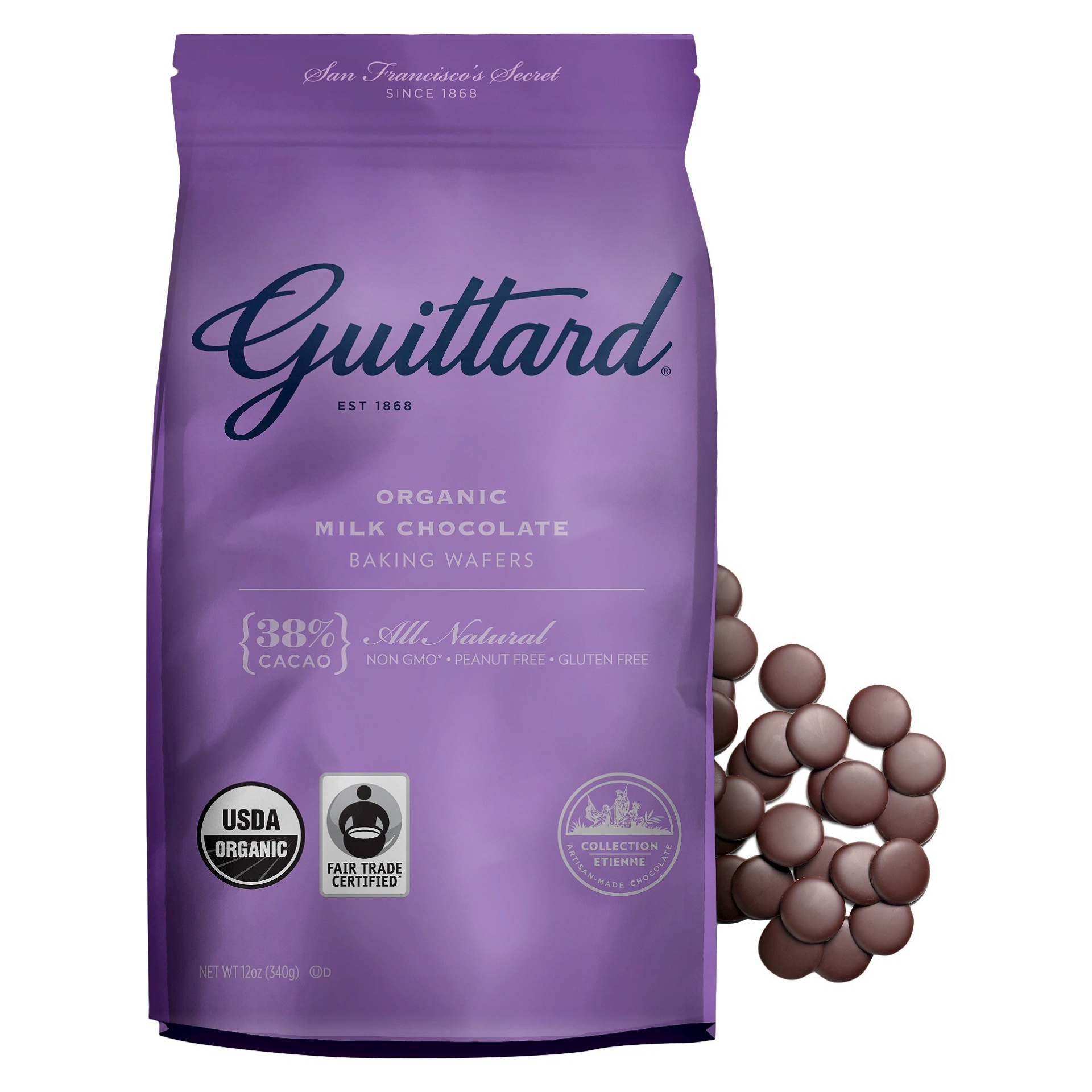 slide 1 of 4, Guittard Organic Milk Chocolate Baking Wafers, 12 oz