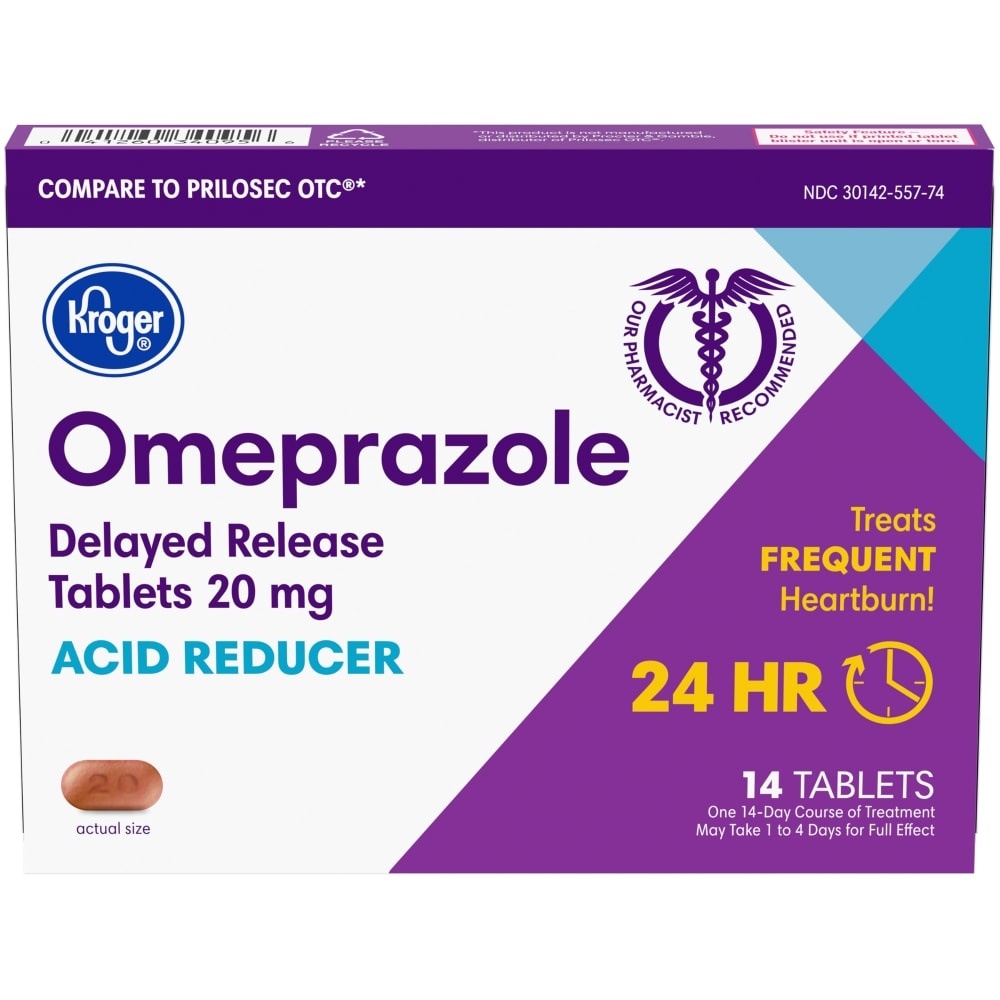 slide 1 of 1, Kroger Omeprazole Acid Reducer Delayed Release Tablets, 14 ct