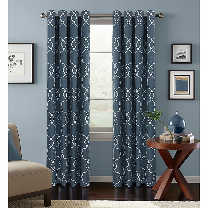 slide 1 of 2, Colordrift Mandy Grommet Top Room-Darkening Window Curtain Panel - Indigo, 95 in