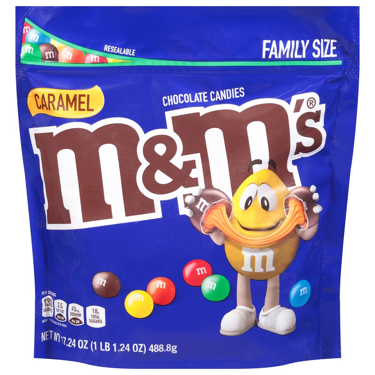 slide 10 of 13, M&M's Caramel Chocolate Candies Family Size 17.24 oz, 17.24 oz