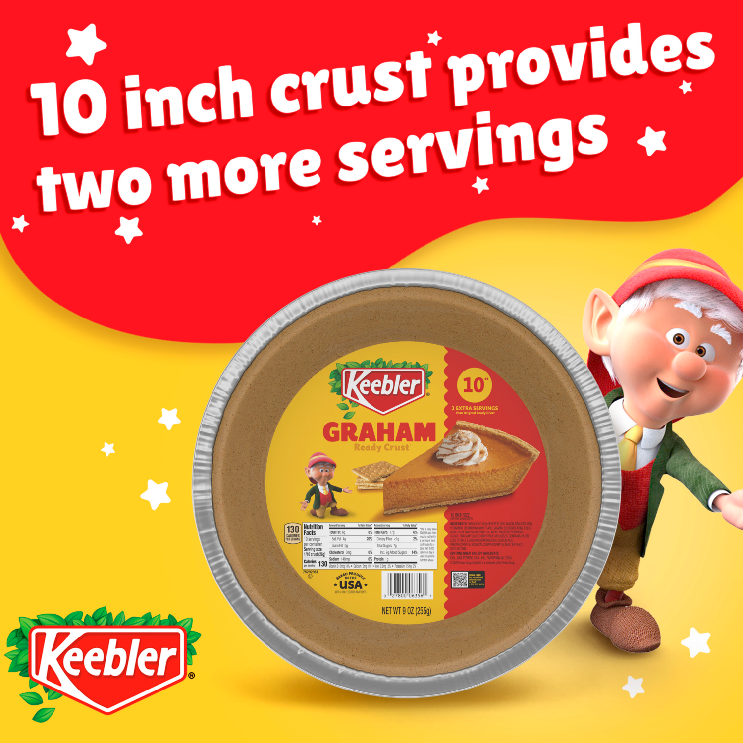 slide 3 of 7, Keebler Ready Crust Mini Graham Cracker Pie Crusts, Premade Pie Crusts For Baking And No-Bake, 6 ct, 4 oz, 9 oz